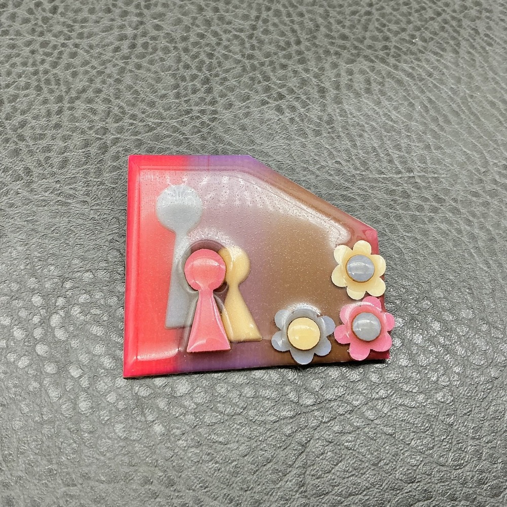 Lucinda People Pins House Brooch Pin Family Flower Garden Home Resin 1.5 Inch